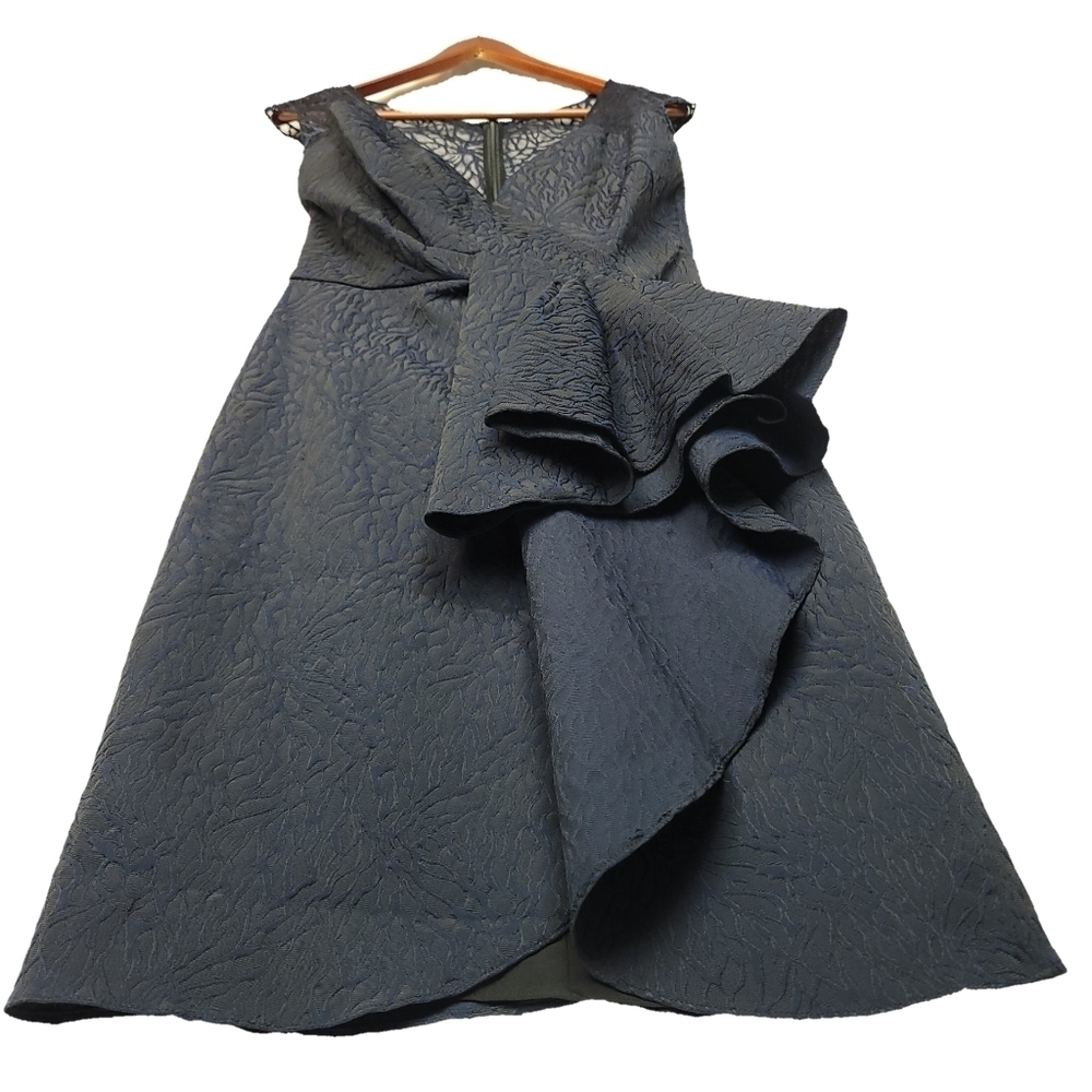 BADGLEY MISCHKA Jacquard Cascade Ruffle Midi Dress Sz 10